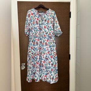 Joules Floral Print Midi Dress in Blue and Red